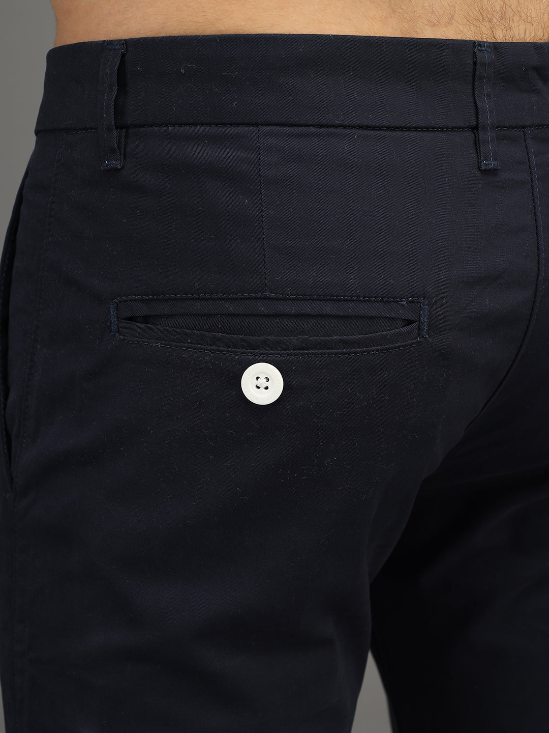 Navy Blue Stretchable Slim Fit Casual Cotton Chino Pants