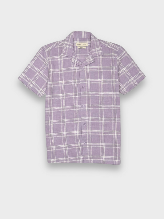 LAVENDER CHECKED TEXTURED HALF SLEEVES SHIRT