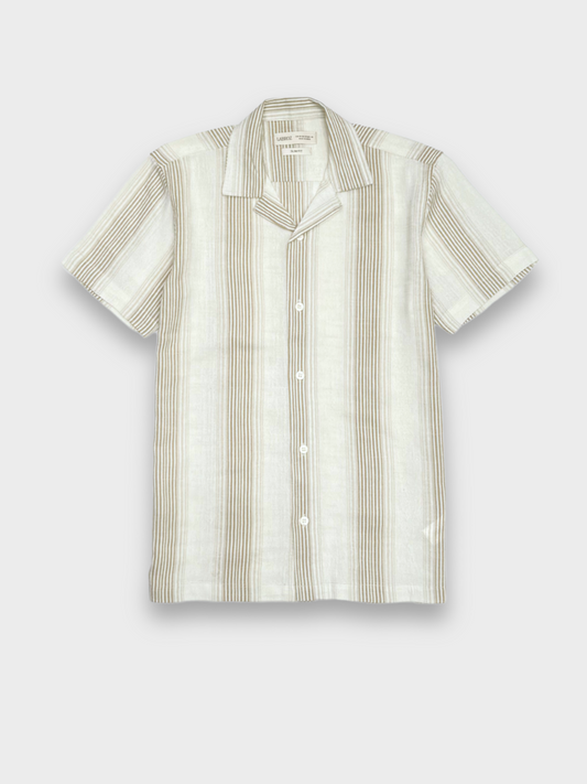 ECRU STRIPED TEXTURED HALF SLEEVES SHIRT