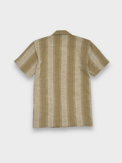 TAN STRIPED TEXTURED HALF SLEEVES SHIRT