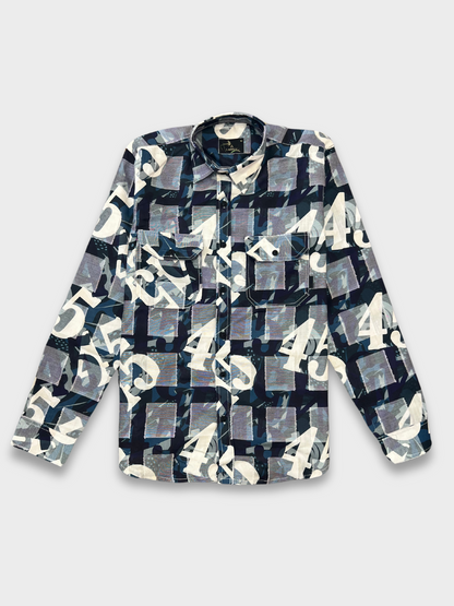 CUT WORK DARK BLUE ABSTRACT SHIRT