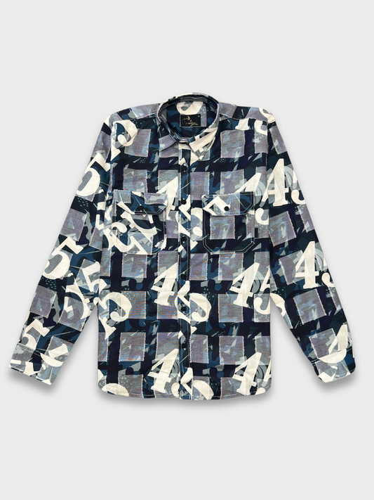 CUT WORK DARK BLUE ABSTRACT SHIRT