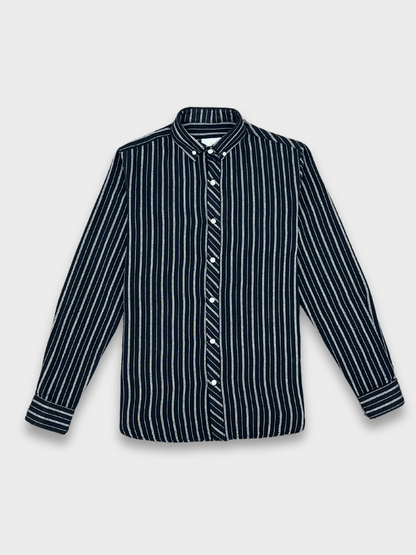 Men's Black Linen Striped Slim Fit Shirt