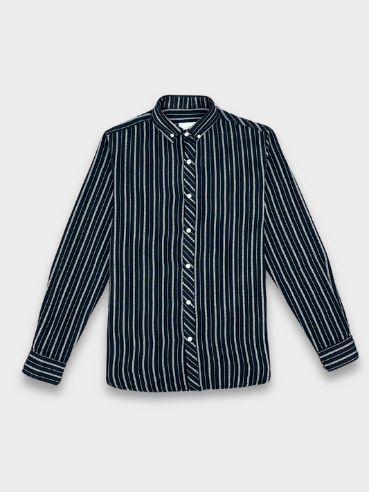 Men's Black Linen Striped Slim Fit Shirt