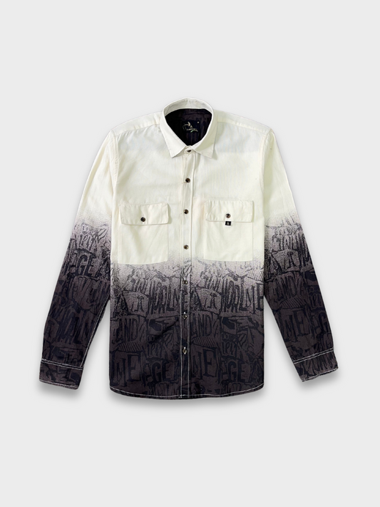 Men's Beige & Brown Gradient Abstract Graphic Dobby Shirt