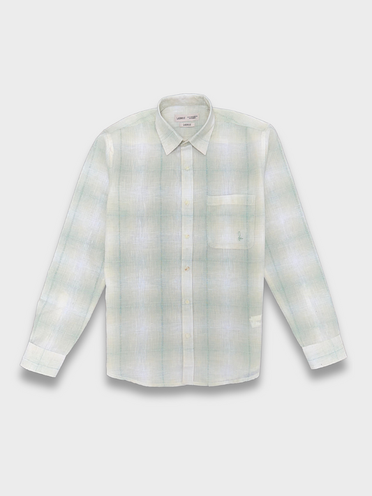 Men's Slim Fit Checkered Soft Green Linen Shirt