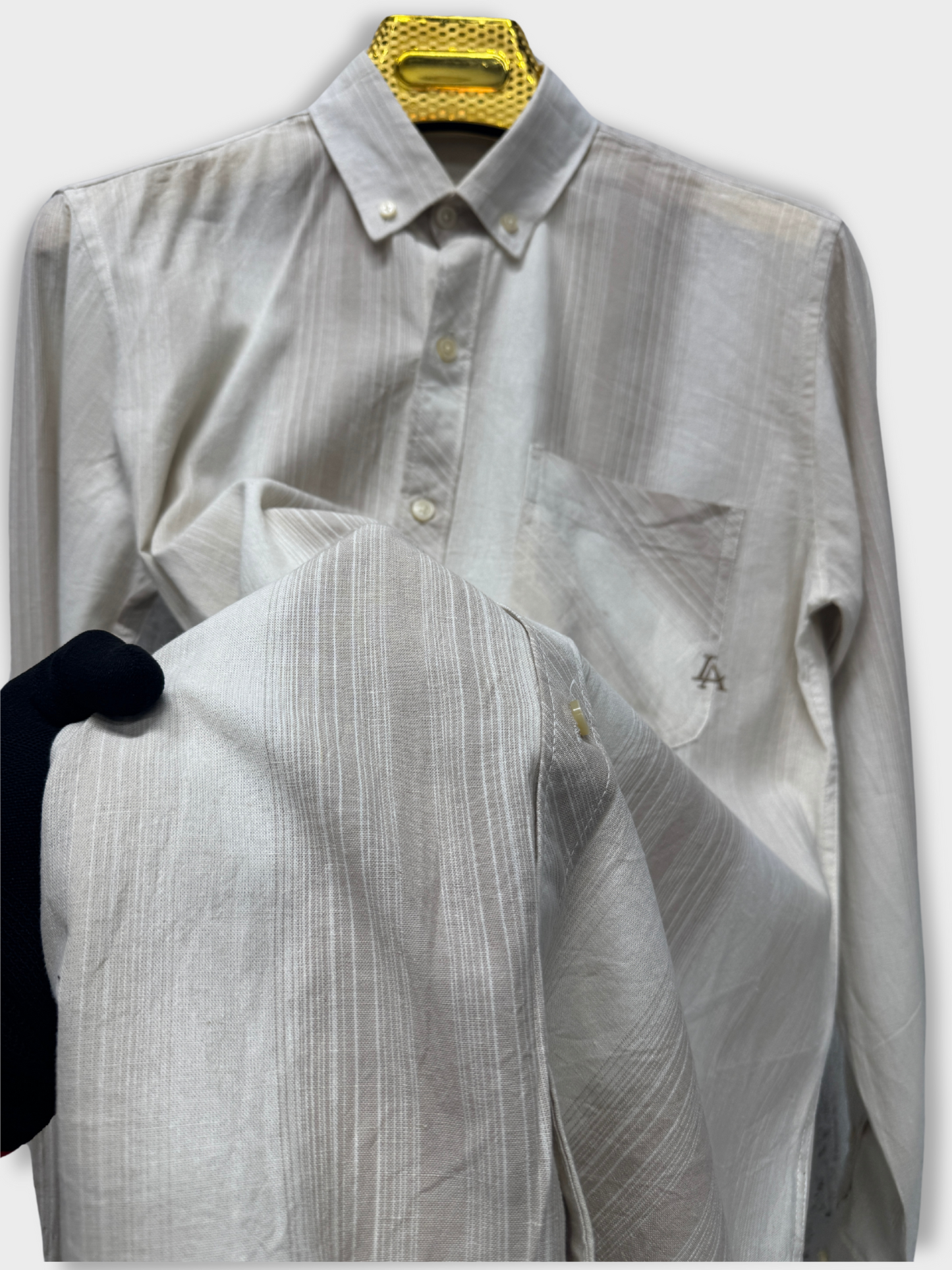 TAN SLIM FIT LINEN BLEND SHIRT