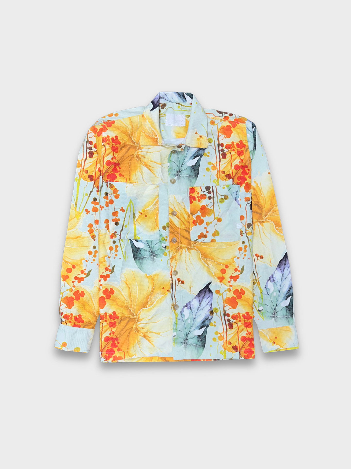 Men's Relaxed Fit Floral Print Heavy Twill Camp Collar Shirt