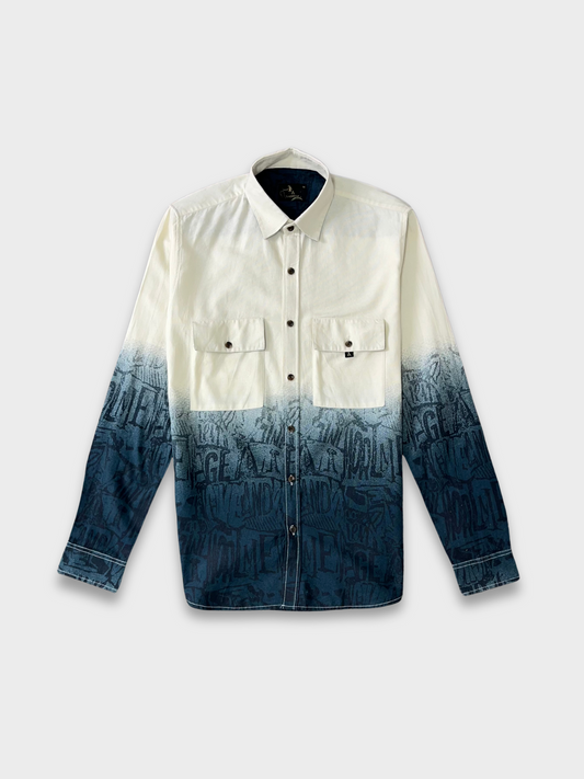Men's Beige & Navy Gradient Abstract Graphic Dobby Shirt