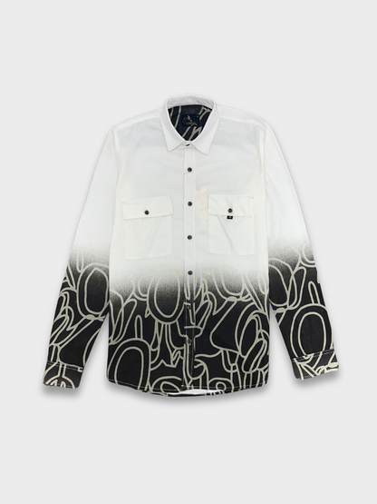 Men's White Black Gradient Abstract Graphic Dobby Shirt
