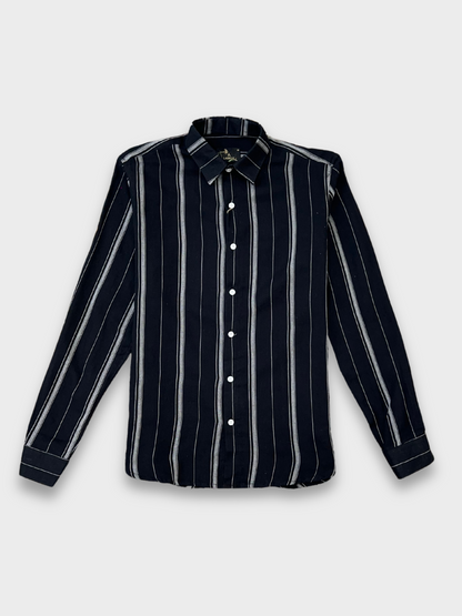 Men's Black Linen Striped Slim Fit Shirt