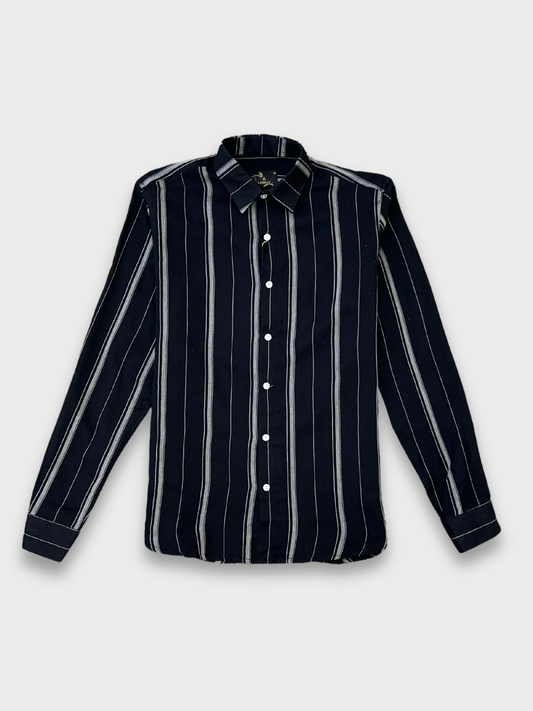 Men's Black Linen Striped Slim Fit Shirt