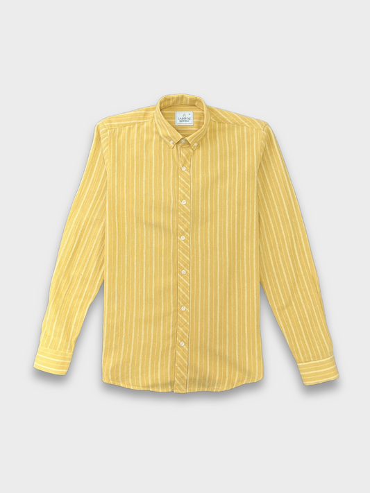 Men's Yellow Linen Striped Slim Fit Shirt