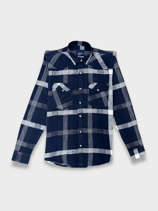 Men's Dobby Check Navy Blue Slim Fit Shirt