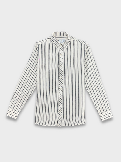Men's White Linen Striped Slim Fit Shirt
