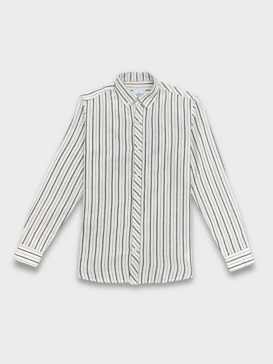 Men's White Linen Striped Slim Fit Shirt