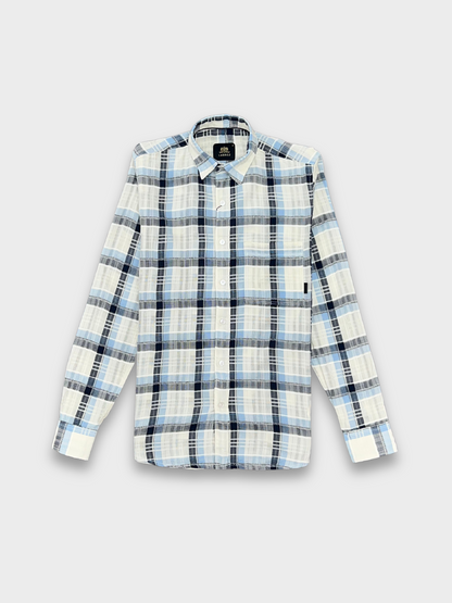 MEN'S SHANEEL EMBROIDERED BLUE N BLACK CHECK SLIM FIT SHIRT