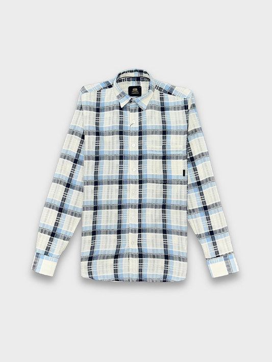 MEN'S SHANEEL EMBROIDERED BLUE N BLACK CHECK SLIM FIT SHIRT