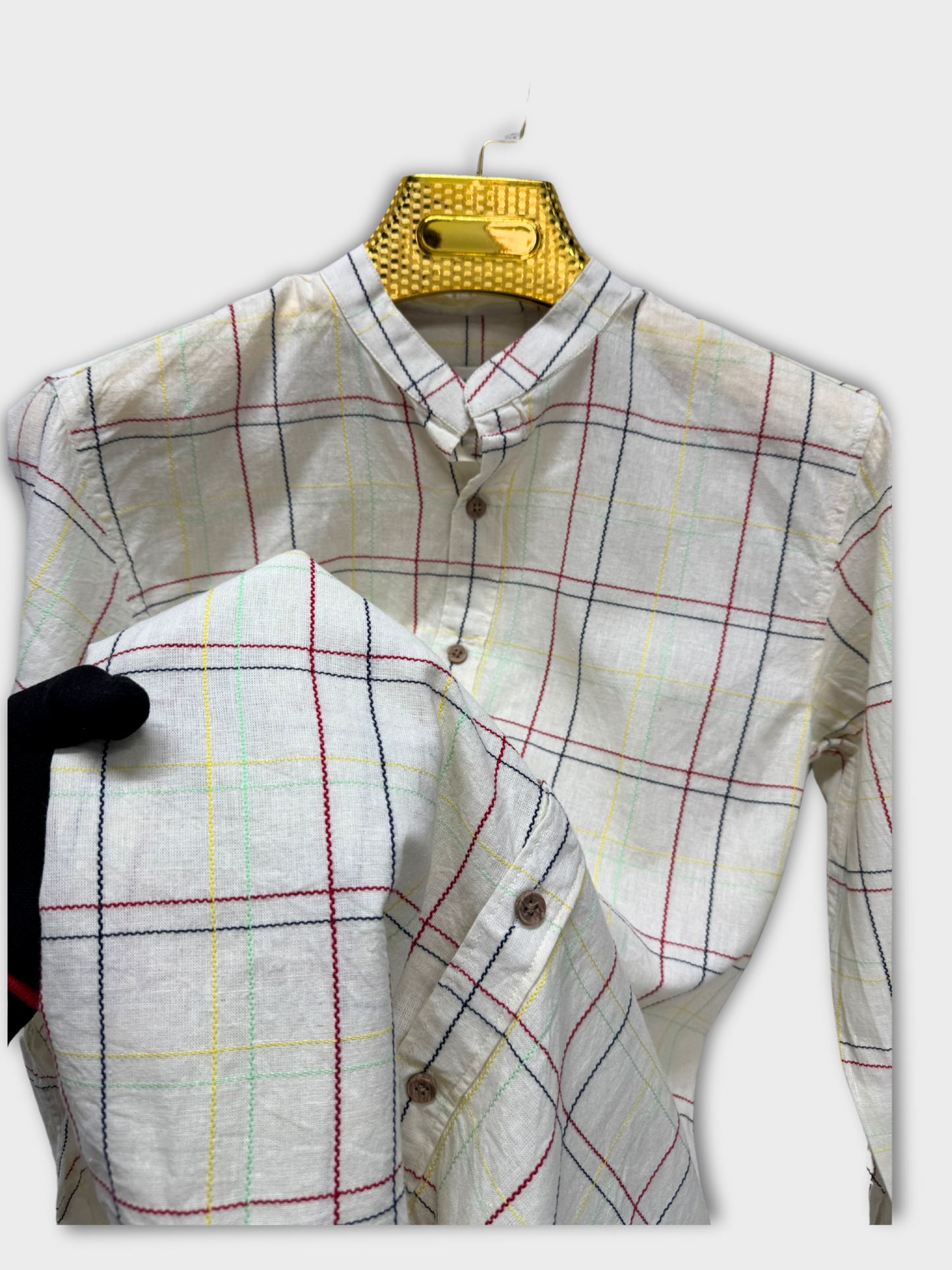 MANDARIN COLLAR WHITE SLIM FIT LINEN BLEND SHIRT