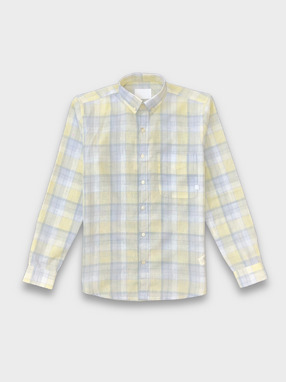 LEMON CHECKERED LINEN BLEND SLIM FIT SHIRT