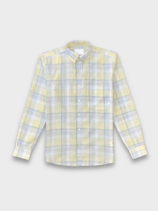 LEMON CHECKERED LINEN BLEND SLIM FIT SHIRT