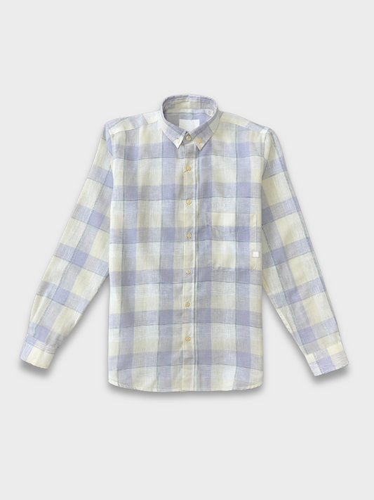 PURPLE CHECKERED LINEN BLEND SLIM FIT SHIRT