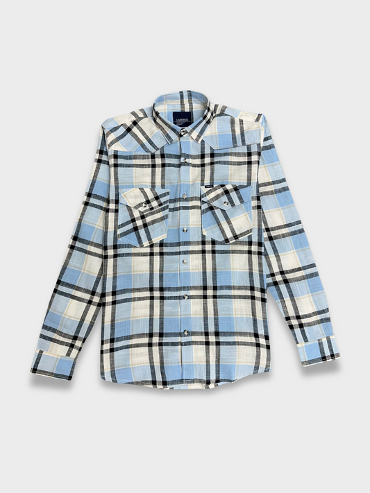 Men's Blue Dobby Check Slim Fit Shirt