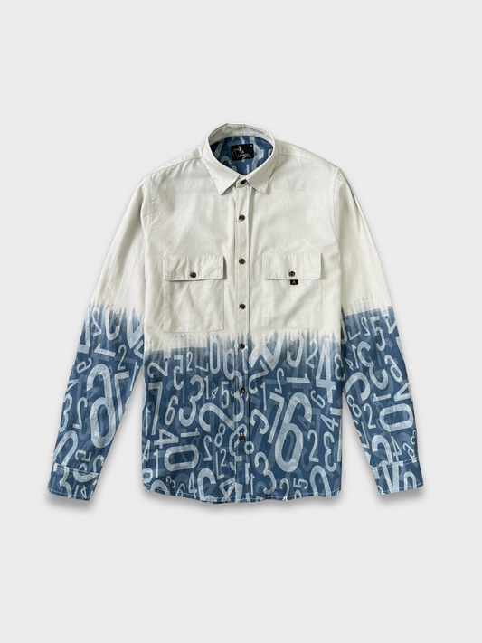 Men's Off White & Blue Gradient Distressed Print Dobby Shirt