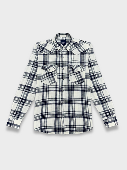 Men's White Dobby Blue Check Slim Fit Shirt