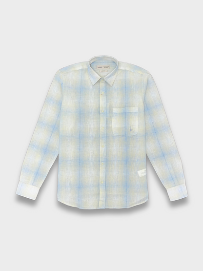 Men's Slim Fit Checkered Light Blue Linen Shirt