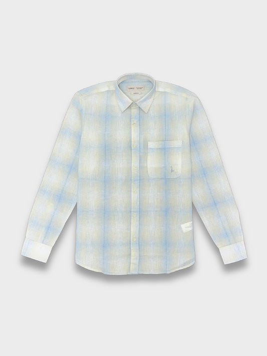 Men's Slim Fit Checkered Light Blue Linen Shirt