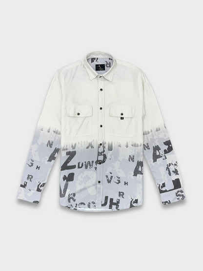 Men's White & Grey Gradient Abstract Print Dobby Shirt