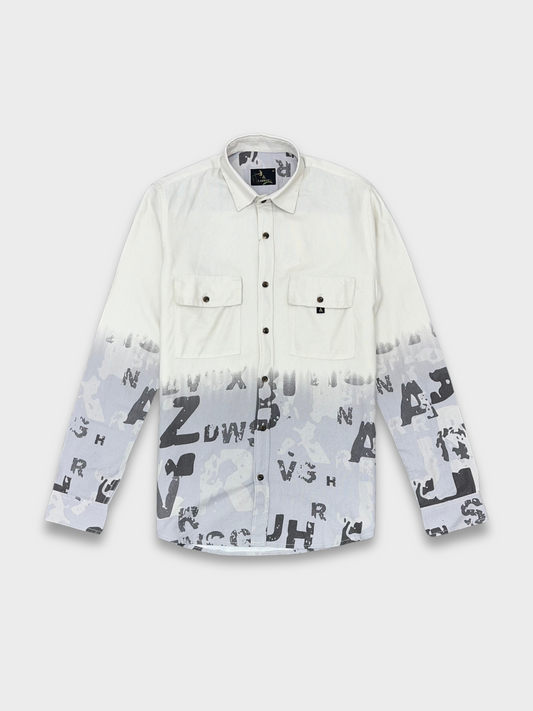Men's White & Grey Gradient Abstract Print Dobby Shirt