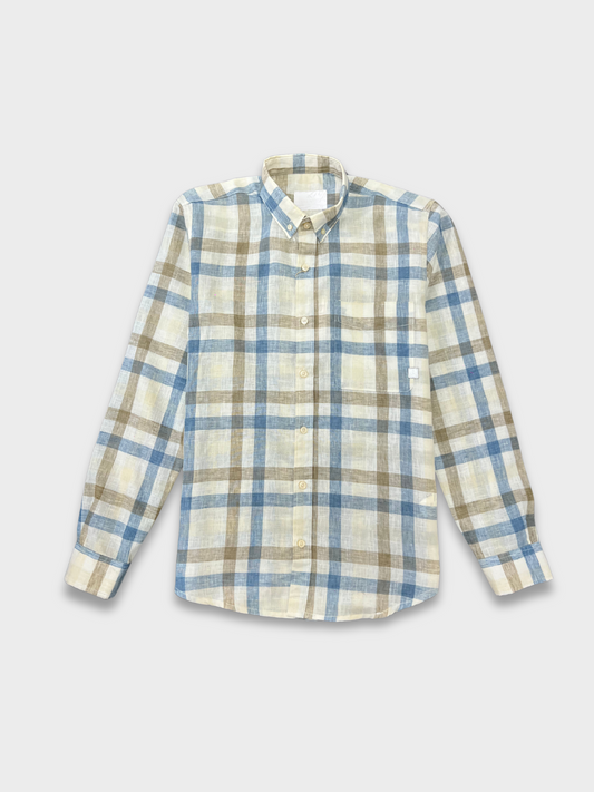 MULTICOLOR CHECKERED LINEN BLEND SLIM FIT SHIRT