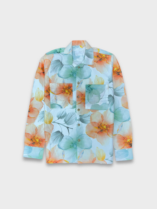 Men's Relaxed Fit Floral Print Heavy Twill Camp Collar Shirt