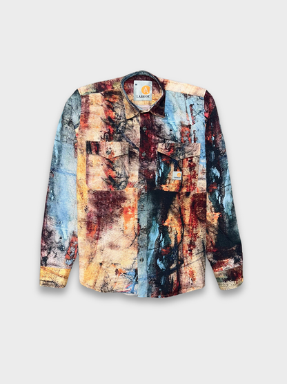 Men's Slim Fit Abstract Paint Natural Jute Shirt