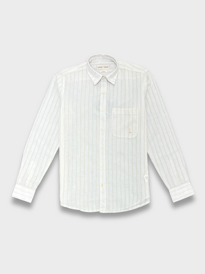Men's Slim Fit Striped White Linen Shirt