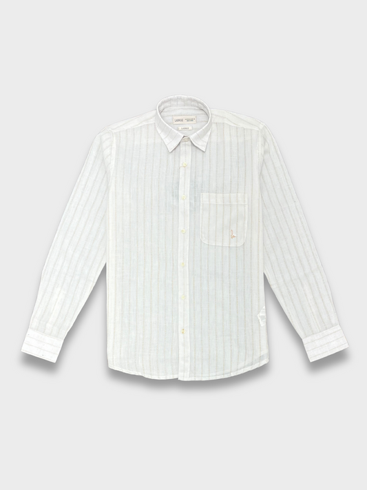 Men's Slim Fit Striped White Linen Shirt