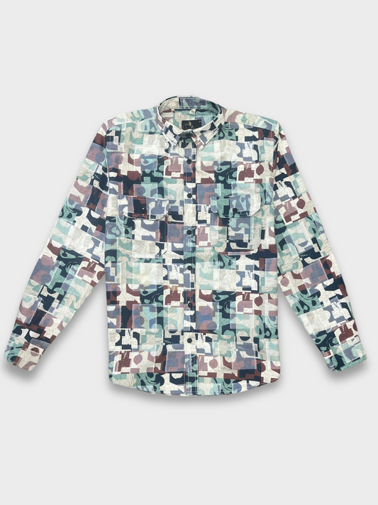 CUT WORK MULTICOLOR ABSTRACT SHIRT