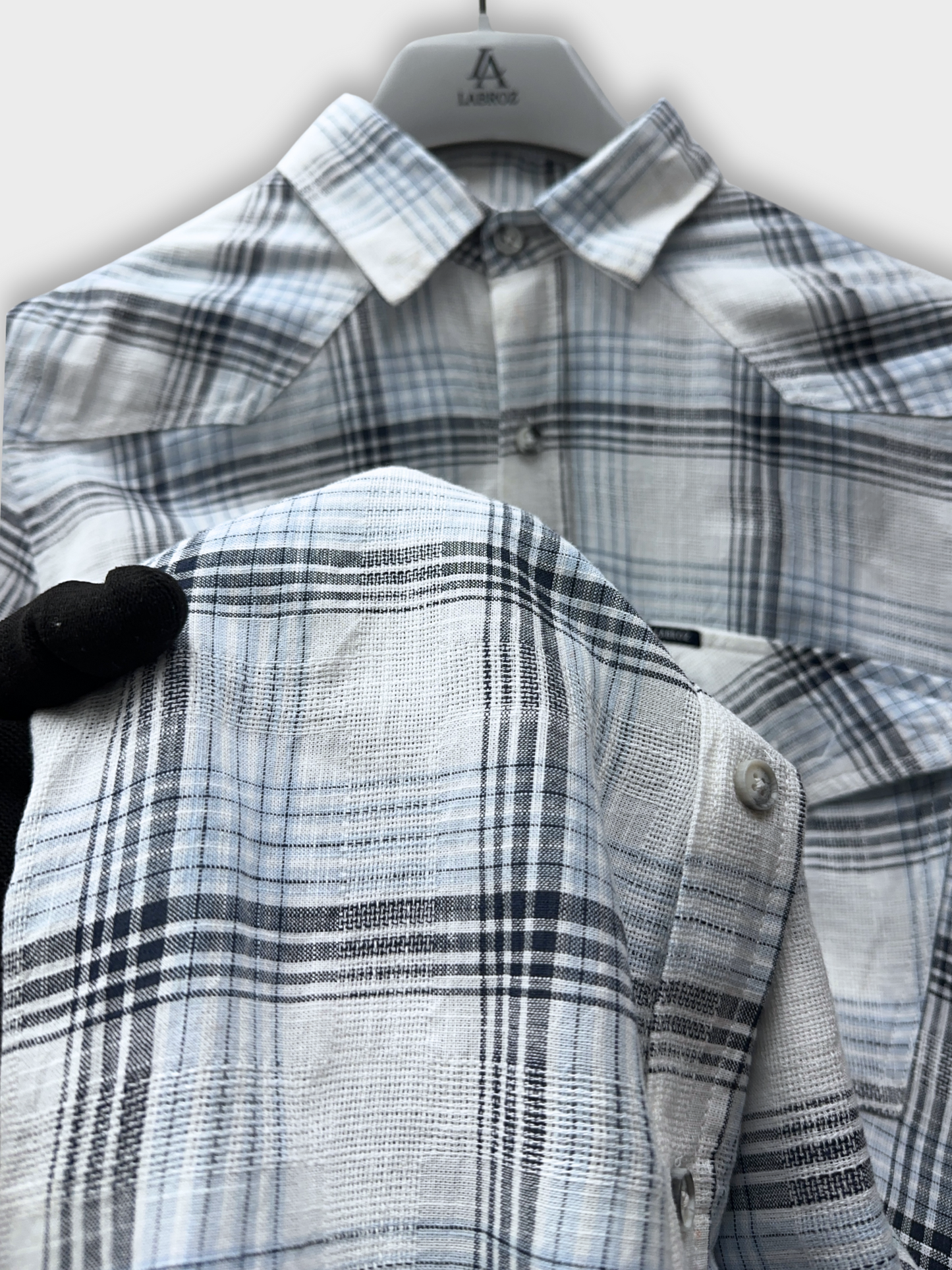 Men's Blue and White Dobby Check Slim Fit Shirt
