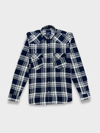 Men's Dark Blue Dobby Check Slim Fit Shirt