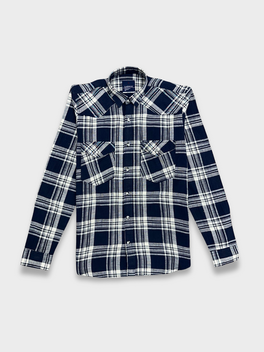 Men's Dark Blue Dobby Check Slim Fit Shirt
