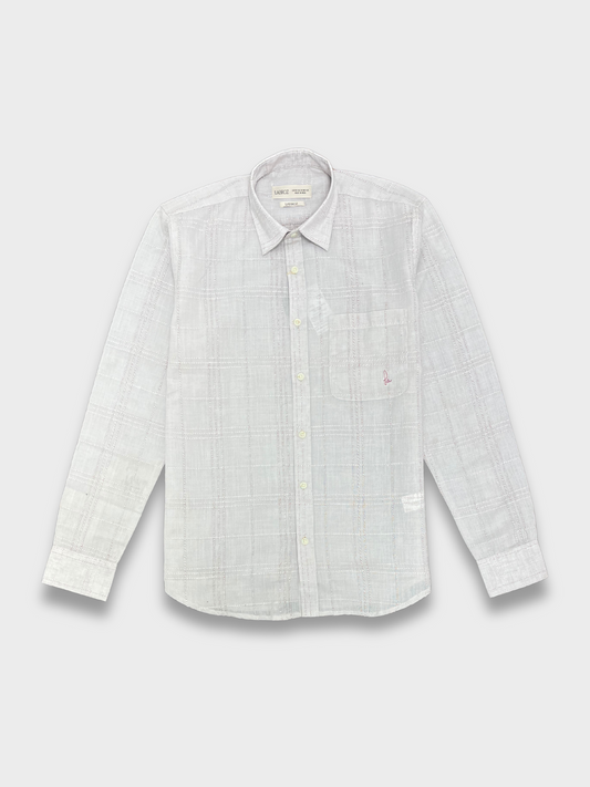Men's Slim Fit Checkered Off White Linen Shirt