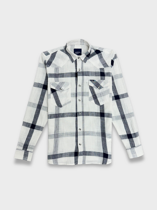 Men's White Dobby Check Slim Fit Shirt