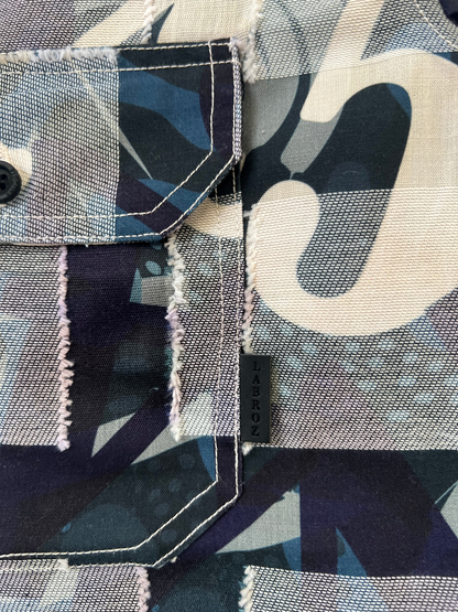 CUT WORK DARK BLUE ABSTRACT SHIRT