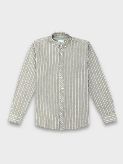 Men's Tan Linen Striped Slim Fit Shirt