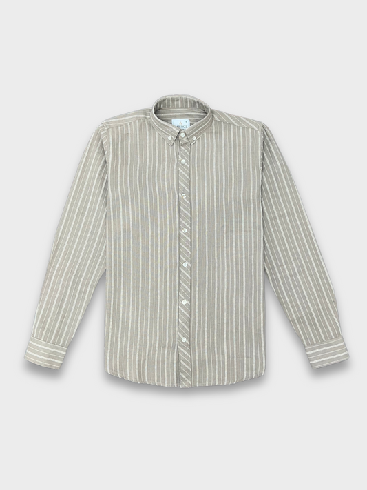 Men's Tan Linen Striped Slim Fit Shirt