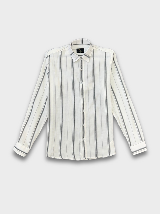 Men's White Linen Striped Slim Fit Shirt