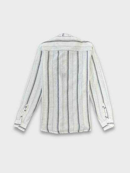 Men's White Linen Striped Slim Fit Shirt