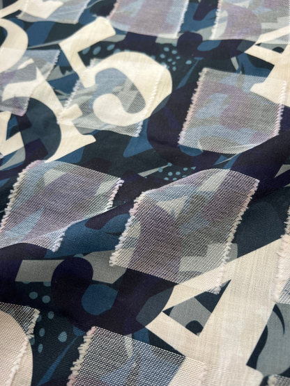 CUT WORK DARK BLUE ABSTRACT SHIRT